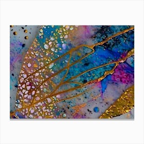 Abstract Painting Blue and Gold Leaf Canvas Print