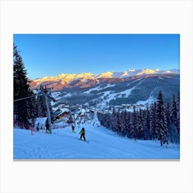 Snow Laden Mini Ski Resort Quaint Chalets Dotted With Smoking Chimneys Nestled Among Frosted Pine T Canvas Print