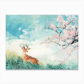 Deer And Sakura Canvas Print