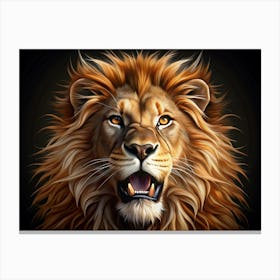 Close Up Of A Roaring Lion With Golden Mane Canvas Print