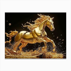 Golden Horse Splash Art Abstract Fluid Motion Dynamic Sculpture Canvas Print