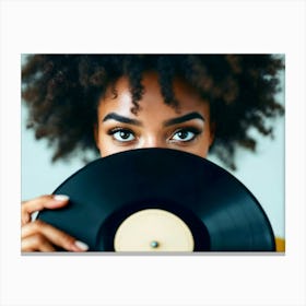 Afro Girl Holding A Record Canvas Print