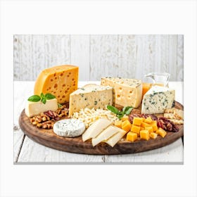 Gourmet Cheese Platter Featuring Slices Blocks And Wedges Of Cheddar Gouda Brie Camembert Parm Canvas Print