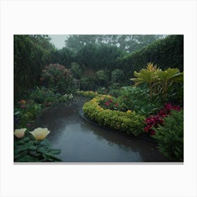 Garden On A Rainy Day Full Of Flowers Canvas Print