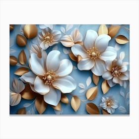 Flowers On Blue Background Canvas Print