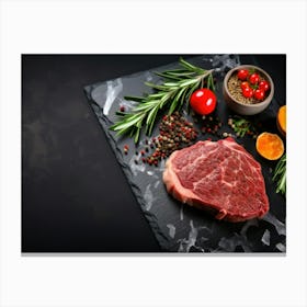 Steak On A Black Slate Canvas Print