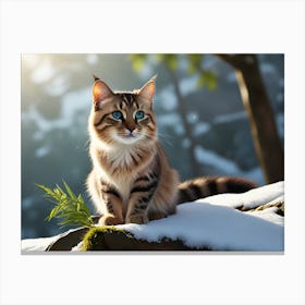 Cat And Snow Canvas Print