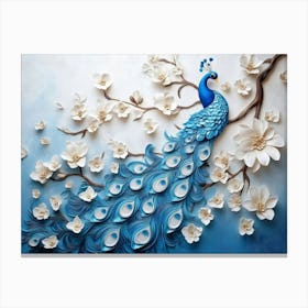 3d Background Blue Peacock Canvas Print