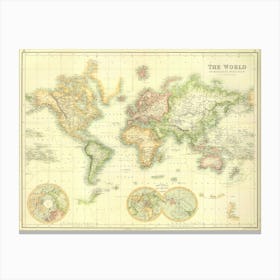 The World On Mercator's Projection. II. By G.H. Swanston, Edinr. A. Fullarton & Co. Edinburgh, London & Dublin. Engraved by G.H. Swanston, Edinburgh. 1872 Canvas Print