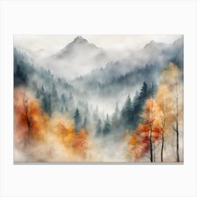 Foggy Autumn Landscape Mountains Canvas Print