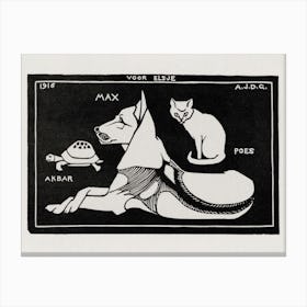 Akbar The Tortoise, Max The Dog And Puss The Cat, Julie De Graag Canvas Print