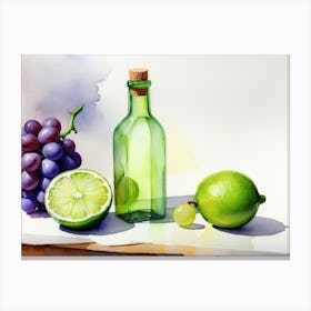 Lime and Grape near a bottle watercolor painting 11 Canvas Print