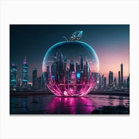 Default A Futuristic City Contained Within A Crystal Apple Its 3 Canvas Print