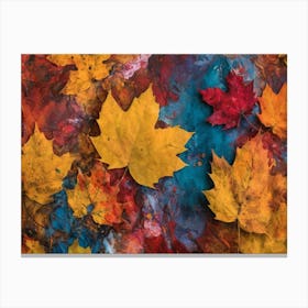 Colorful Autumn Leaves On The Ground Canvas Print