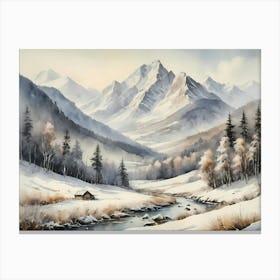 Vintage Muted Winter Mountain Landscape (26) 1 Canvas Print