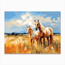 Horses Painting In Wyoming, Usa, Landscape 4 Canvas Print