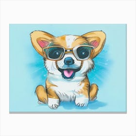 Portrait of a cute puppy dog smiling under sunglasses. Canvas Print