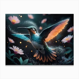 Hummingbird With Flowers Canvas Print