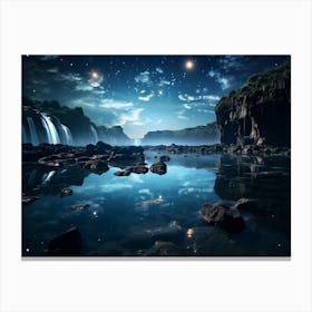 Waterfall At Night Canvas Print