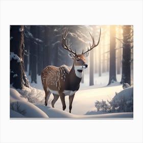 Deer Sightings In Winter Woods Canvas Print