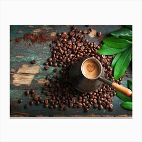 Coffee Beans And Leaves - coffee poster, kitchen wall art Canvas Print
