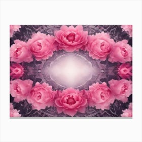 Circular Frame Of Pink Peony Flowers On A Textured, Abstract Background, With A Bright, Glowing Center And A Sense Of Symmetry And Elegance Canvas Print