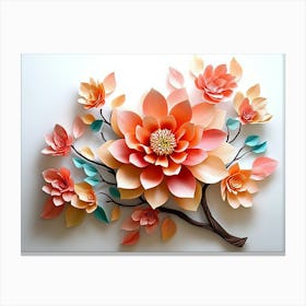 Blossoming 3d Floral Artistry Leaves, Flowers And A Mesmerizing Canvas Print