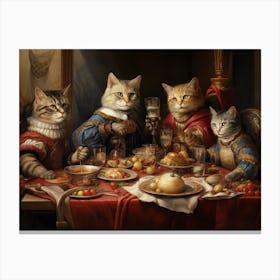 Regal Blue & Red Cats At A Medieval Banquet Canvas Print