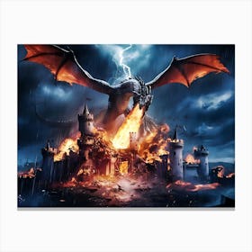 Dragon Breath Attack Castle - Poster Art Canvas Print