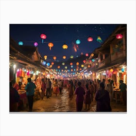 Chinese Market At Night paintings art print 1 Canvas Print