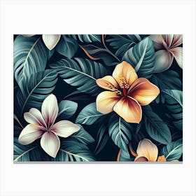 Tropical Seamless Pattern with Exotic Flowers and Leaves 4 Canvas Print