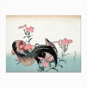 Hokusai Ukiyo-e Rooster And Flowers Canvas Print