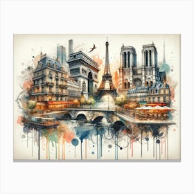 Abstract Watercolor Paris Canvas Print