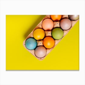 Colorful Easter Eggs On Yellow Background 2 Canvas Print
