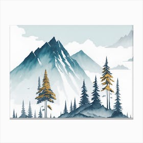 Mountain And Forest In Minimalist Watercolor Horizontal Composition 14 Canvas Print