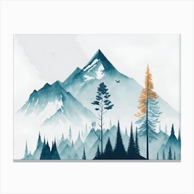 Mountain And Forest In Minimalist Watercolor Horizontal Composition 179 Canvas Print