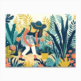 Illustration Of A Woman Gardening Canvas Print