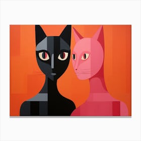 Black Cat And Pink Cat Canvas Print