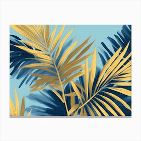 Palm Leaves On Blue Back ground, Bold of yellow and blue colors, 1292 Canvas Print