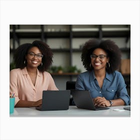 Two Black Women Working In An Office Canvas Print