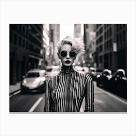 Black And White Street Portrait of Woman Canvas Print