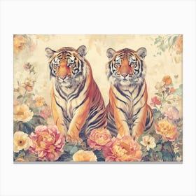 Floral Animal Illustration Tiger 2 Canvas Print