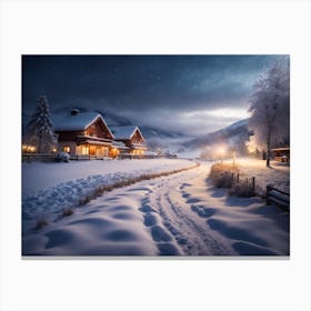 Winter Night In The Mountains Canvas Print