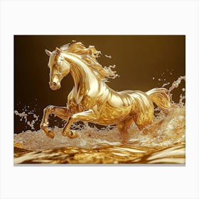 Golden Horse Splash Art Abstract Fluid Motion Dynamic Sculpture 1 Canvas Print