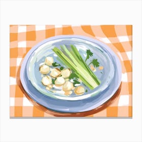 A Plate Of Leeks, Top View Food Illustration, Landscape 3 Canvas Print