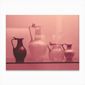 Four Vases Vintage Antique Old Kitchen Dining Beige Pink Terracotta Photo Photography Horizontal Still Life Canvas Print