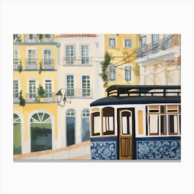 Lisbon Tram Landscape Watercolour Canvas Print