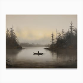 Antique Lake Fisherman Painting Canvas Print