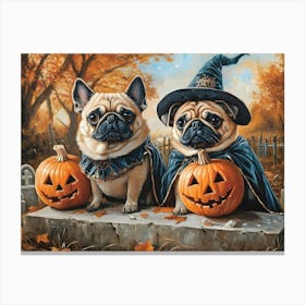 Halloween Pugs In Oil 4 Canvas Print