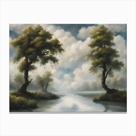 Two Trees By A River Canvas Print